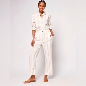 Faherty Malibu Linen Blend Pants Striped Beige Size XS High Rise Coastal Beach